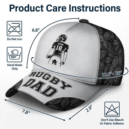 American Football Dad Papa Kids Backside Line Art - Personalized Classic Cap