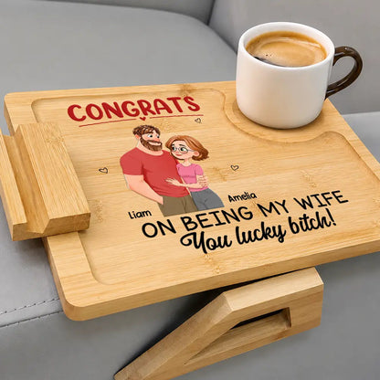 Animate Couple Congrats On Being My Husband - Personalized Couch Arm Table