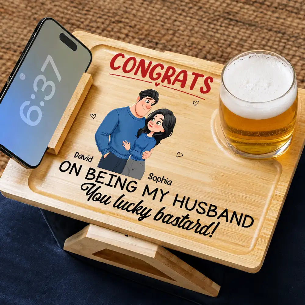 Animate Couple Congrats On Being My Husband - Personalized Couch Arm Table