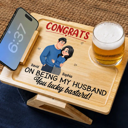 Animate Couple Congrats On Being My Husband - Personalized Couch Arm Table