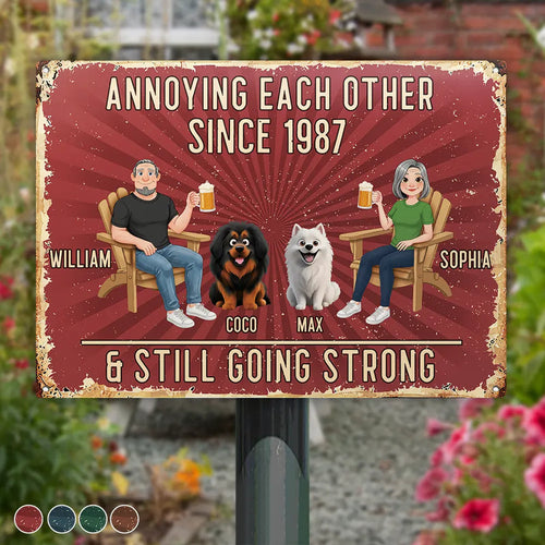 Animate Couple With Dog Cat Annoying Each Other - Personalized Classic Metal Signs