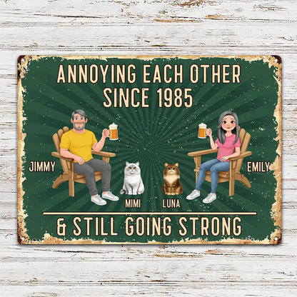 Animate Couple With Dog Cat Annoying Each Other - Personalized Classic Metal Signs