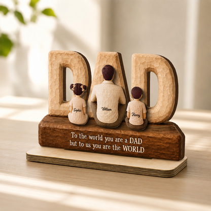DAD Family Sitting Back View 2D Flat - Personalized Wooden Plaque