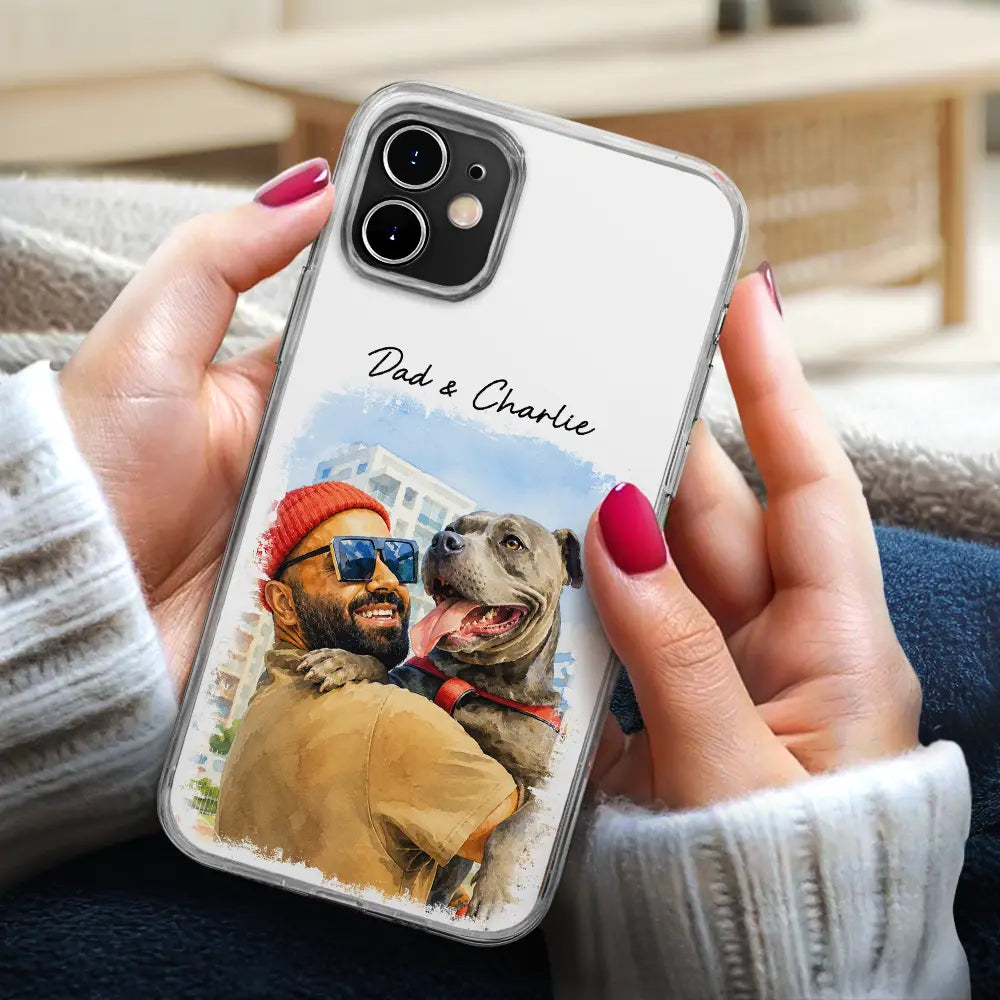 Custom Photo Watercolor Painting I Love You Daddy Grandpa Pet Dad - Personalized Clear Phone Case