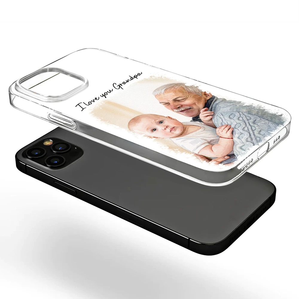 Custom Photo Watercolor Painting I Love You Daddy Grandpa Pet Dad - Personalized Clear Phone Case