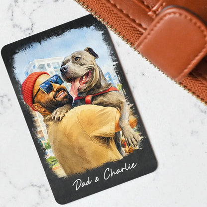 Custom Photo Watercolor Painting I Love You Daddy Grandpa Pet Dad - Personalized Aluminum Wallet Card