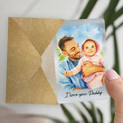 Custom Photo Watercolor Painting I Love You Daddy Grandpa Pet Dad - Personalized Aluminum Wallet Card