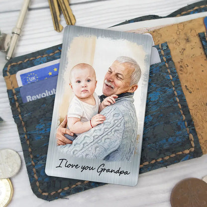 Custom Photo Watercolor Painting I Love You Daddy Grandpa Pet Dad - Personalized Aluminum Wallet Card