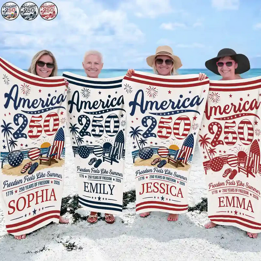 America 250 Freedom Feels Like Summer - Personalized Beach Towel