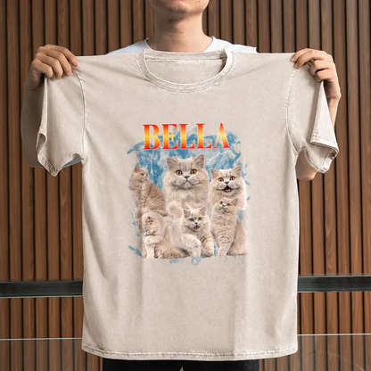 Custom Photo Retro 90's Dog Cat Pet - Personalized Vintage Washed T Shirt