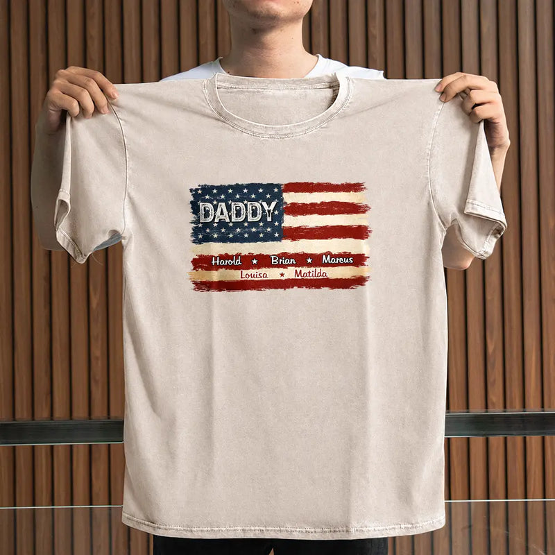 Stars And Stripes Proud To Be Merica Papa Dad - Personalized Vintage Washed T Shirt