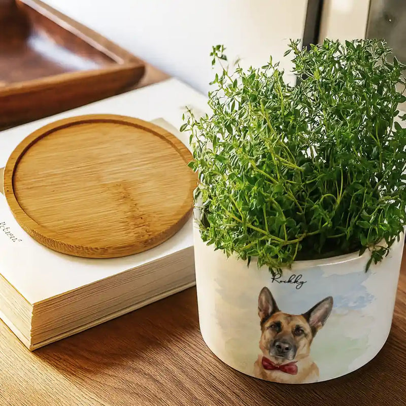 Custom Photo Realistic Watercolor Art Portrait Cat Dog Pet - Personalized Ceramic Plant Pot