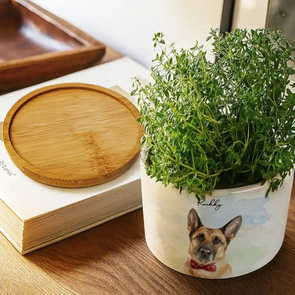 Custom Photo Realistic Watercolor Art Portrait Cat Dog Pet - Personalized Ceramic Plant Pot