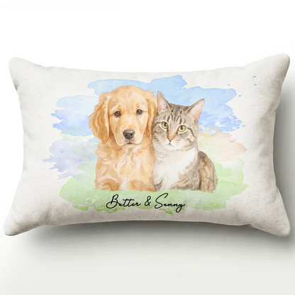 Custom Photo Realistic Watercolor Art Portrait Cat Dog Pet - Personalized Pillow