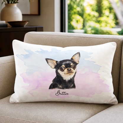 Custom Photo Realistic Watercolor Art Portrait Cat Dog Pet - Personalized Pillow