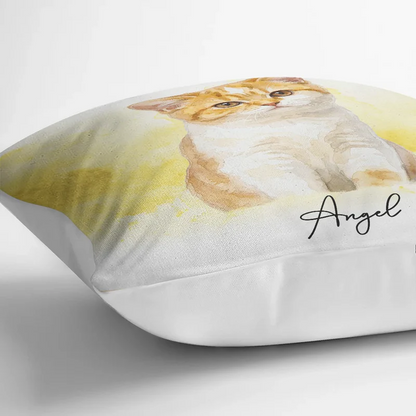 Custom Photo Realistic Watercolor Art Portrait Cat Dog Pet - Personalized Pillow