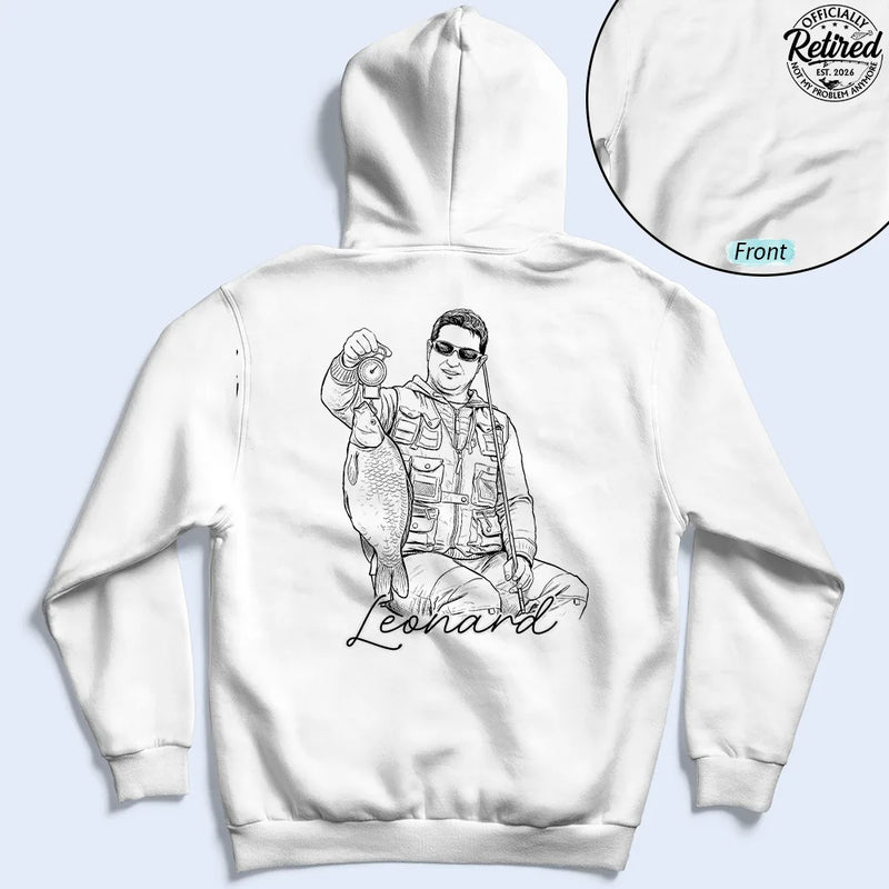 Custom Photo White Pencil Sketch Art O'Fishally Retired - Personalized T Shirt
