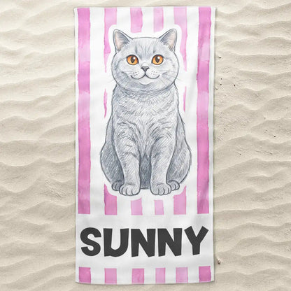 Custom Photo Colored Pencil Sketch Poolside Beach Vacation Dog Cat - Personalized Beach Towel