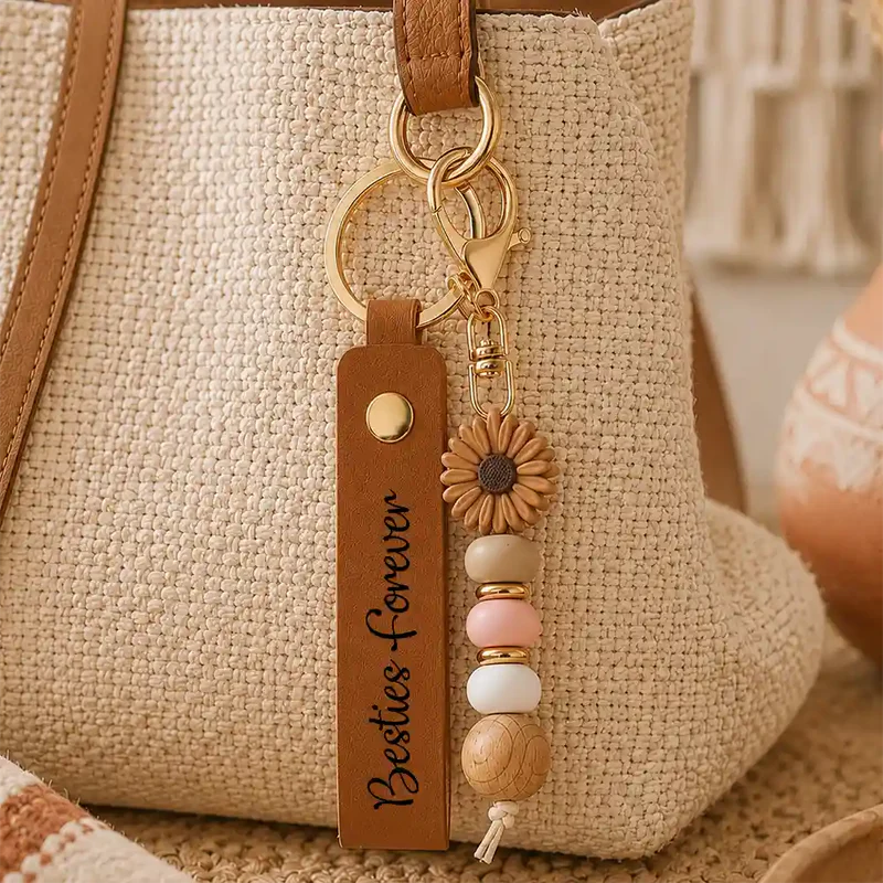 A True Friendship Is A Journey Without An End - Personalized Leather Beaded Keychain