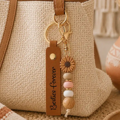 A True Friendship Is A Journey Without An End - Personalized Leather Beaded Keychain
