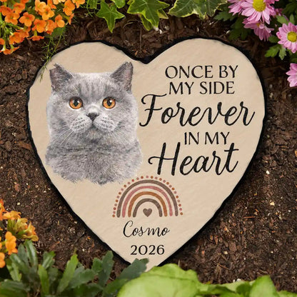 Custom Photo Realistic Watercolor Art I Crossed The Rainbow Bridge Knowing I Was Loved - Personalized Heart Memorial Garden Stone