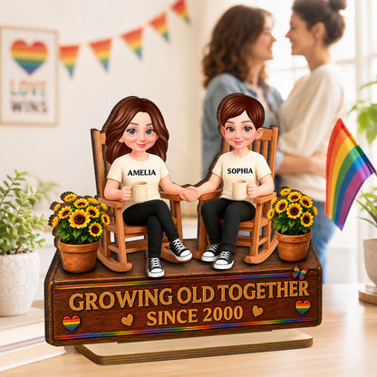 LGBT+ Couple Sitting On Garden - Personalized Wooden Plaque - Gift For Couple, Happy Pride Month