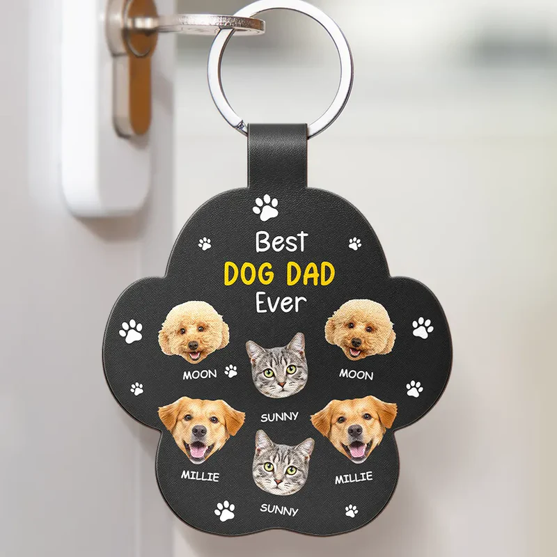 Best Dog Dad Ever - Personalized Custom Shaped Leather Keychain