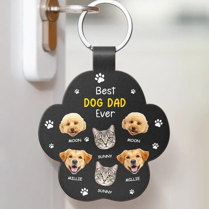 Best Dog Dad Ever - Personalized Custom Shaped Leather Keychain