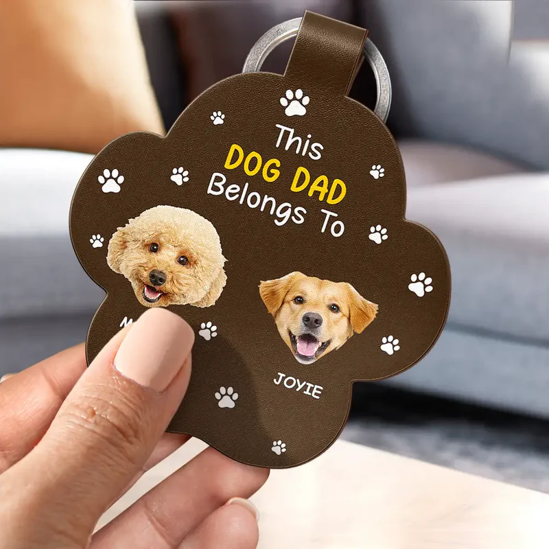 Best Dog Dad Ever - Personalized Custom Shaped Leather Keychain