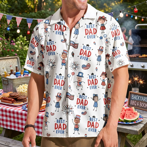 Father's Day Gifts, Best Dad Ever USA Flag - Personalized Hawaiian Shirt