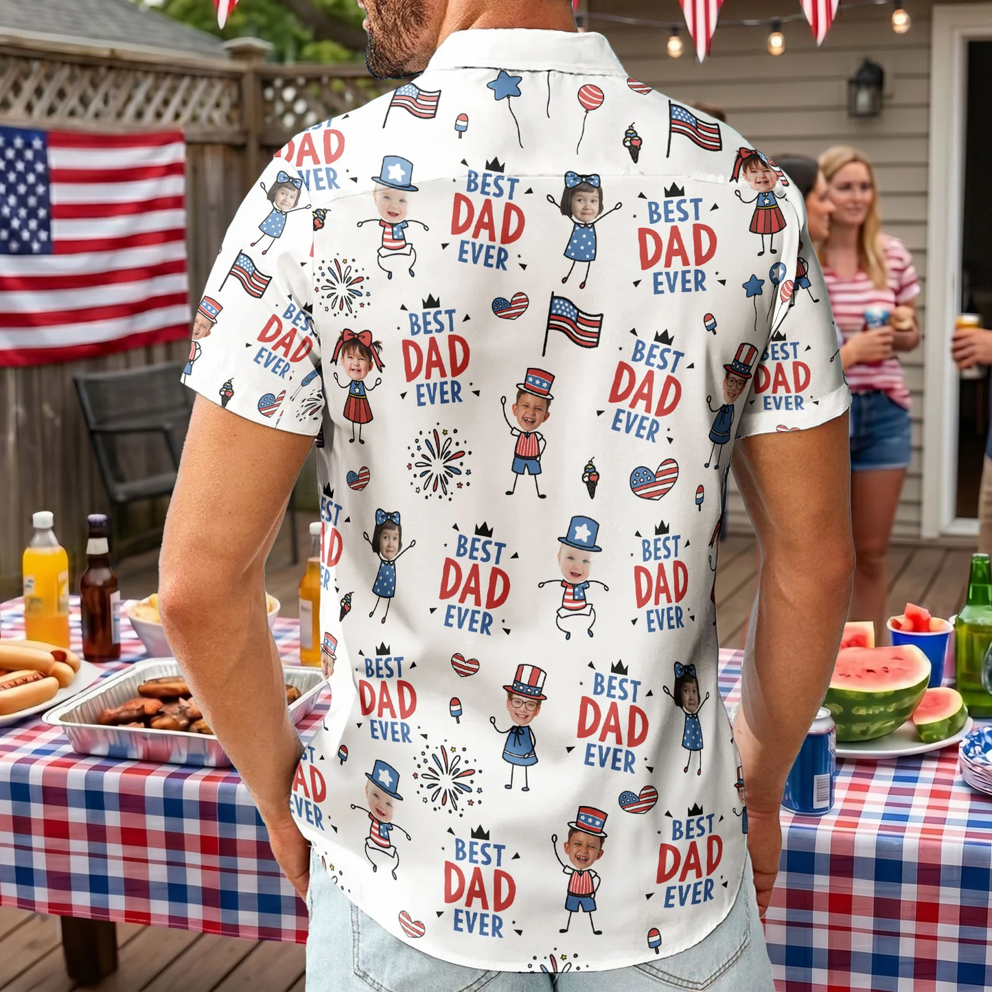 Father's Day Gifts, Best Dad Ever USA Flag - Personalized Hawaiian Shirt