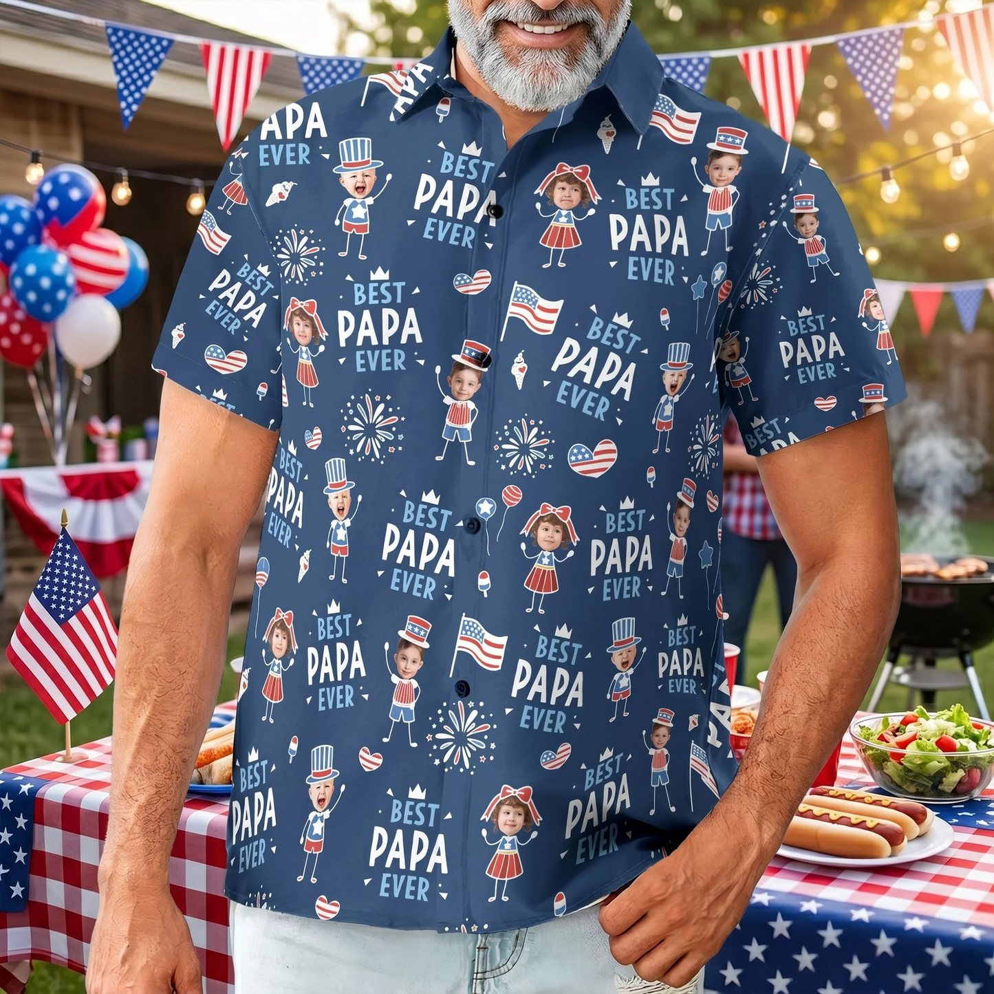 Father's Day Gifts, Best Dad Ever USA Flag - Personalized Hawaiian Shirt