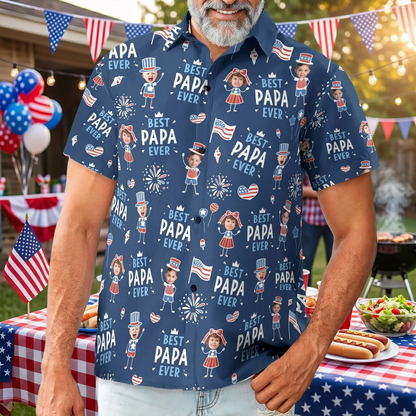 Father's Day Gifts, Best Dad Ever USA Flag - Personalized Hawaiian Shirt