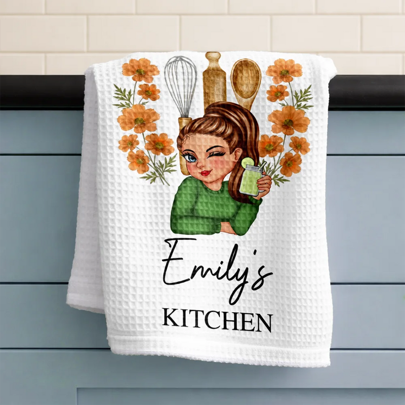 Birth Flower Mom Grandma Kitchen - Personalized Kitchen Towel