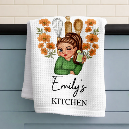 Birth Flower Mom Grandma Kitchen - Personalized Kitchen Towel
