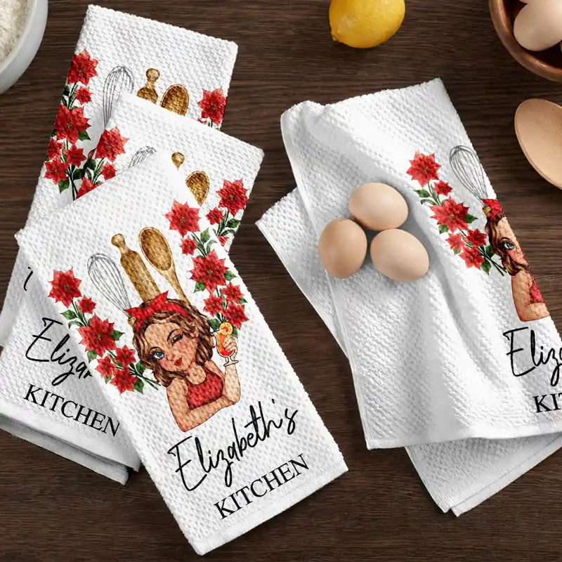Birth Flower Mom Grandma Kitchen - Personalized Kitchen Towel