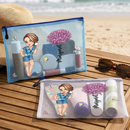 Birth Flower Woman, Besties, Sisters For Summer And Travel - Personalized Mesh Zipper Pouch