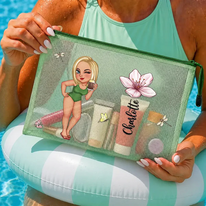 Birth Flower Woman, Besties, Sisters For Summer And Travel - Personalized Mesh Zipper Pouch