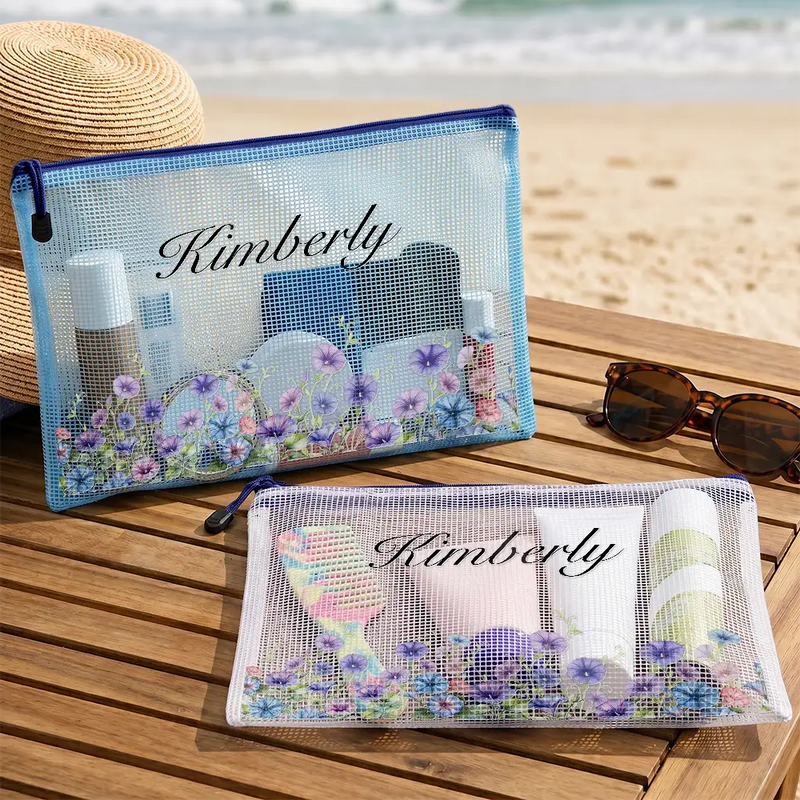 Birth Month Flower Watercolor Blooming In Love - Personalized Mesh Zipper Pouch