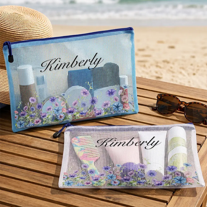 Birth Month Flower Watercolor Blooming In Love - Personalized Mesh Zipper Pouch