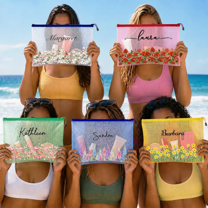 Birth Month Flower Watercolor Blooming In Love - Personalized Mesh Zipper Pouch