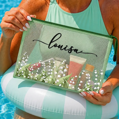 Birth Month Flower Watercolor Blooming In Love - Personalized Mesh Zipper Pouch