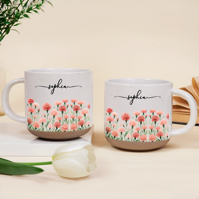 Birth Month Flowers In Bloom - Personalized Pottery Mug