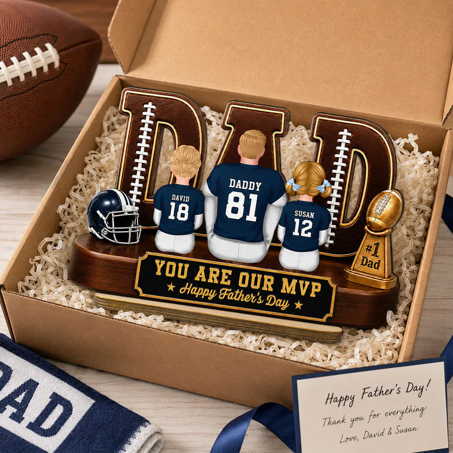 American Football Dad Legend Daddy's Dream Team - Personalized Wooden Plaque - Unique Trending Father's Day Gift For Dad, Husband, Football Fans