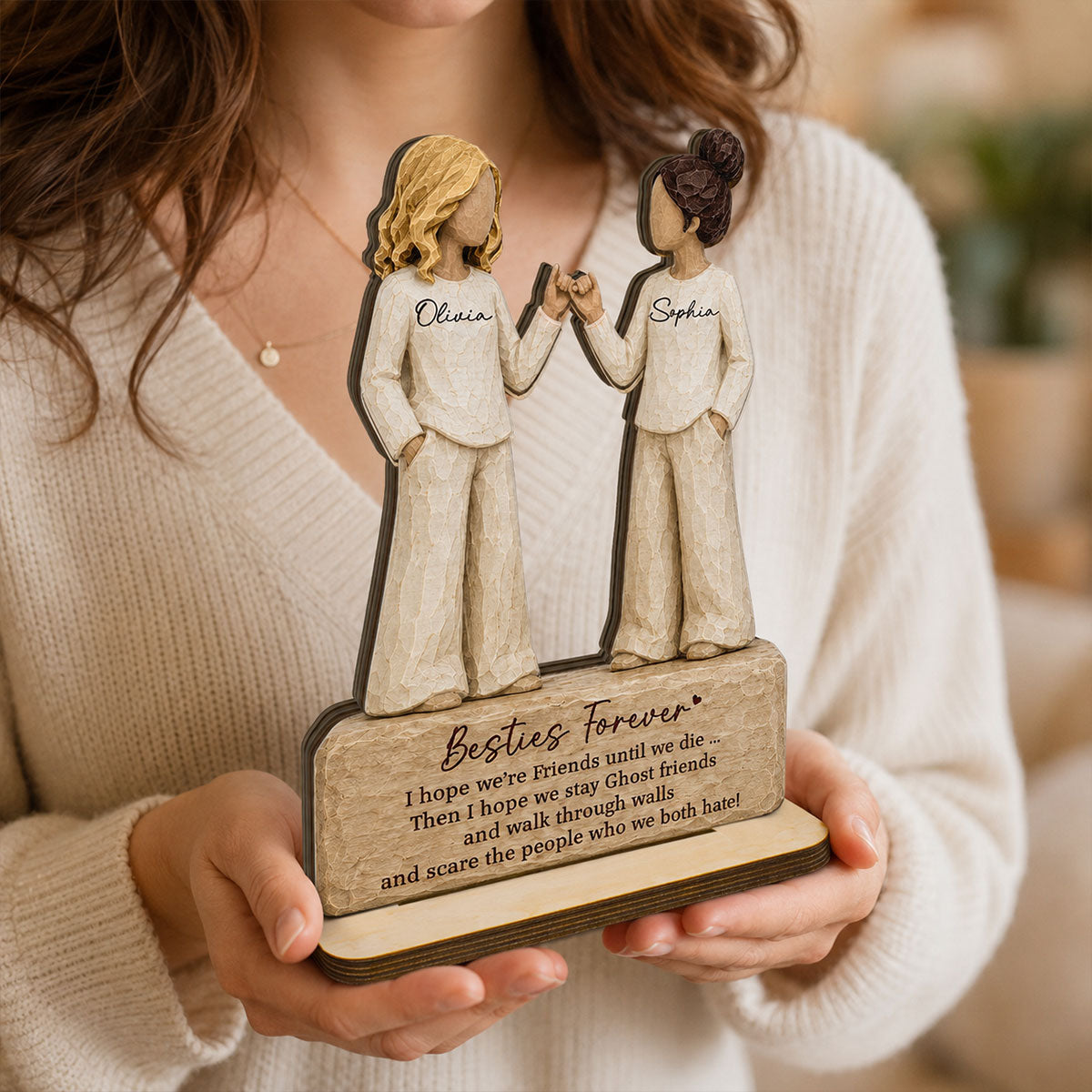 Besties Forever Pinky Promise 2D Flat - Personalized Wooden Plaque - Friendship Keepsake