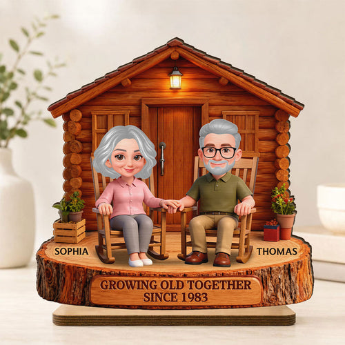 Endless Love Couple Growing Old Together Cabin Wood House - Personalized Wooden Plaque - Anniversary Gift For Couple