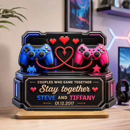Couples Who Gamer Together Stay Together - Personalized Wooden Plaque - Heartfelt Anniversary Gift for Him, for Her