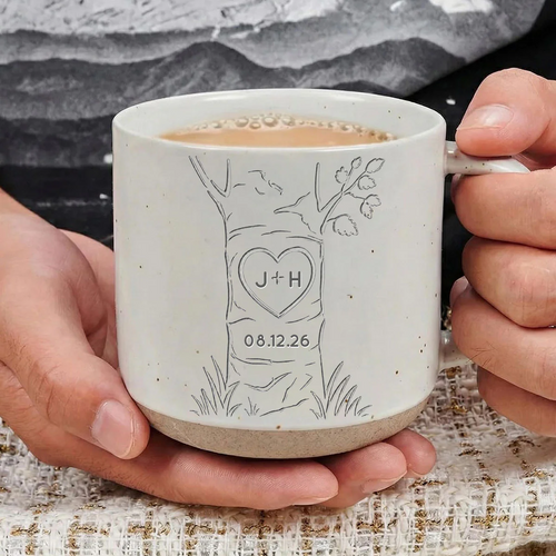 Carved in Love - Personalized Pottery Mug - Anniversary, Engagement Gift For Couple