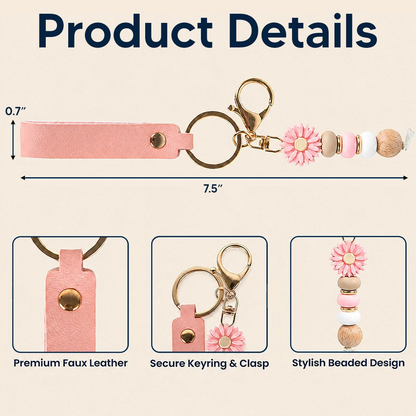 Birth Month Flower With Name - Personalized Leather Beaded Keychain