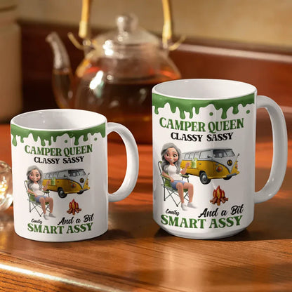 Camper Queen Classy Sassy - Personalized White Edge-to-Edge Mug